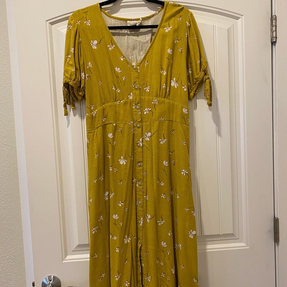 Mustard yellow dress with white flowers